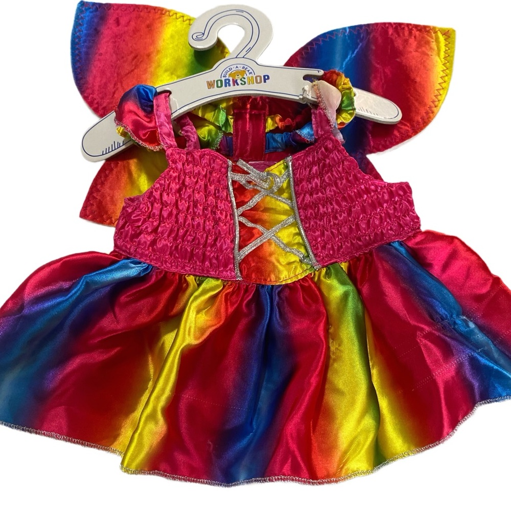 BAB Build a Bear‎ multi color fairy princess dress With silky wings 2-piece